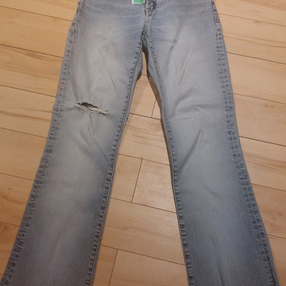 Parasuco Light Blue Distressed Straight-Leg Jeans With Rhinestone Embellishments